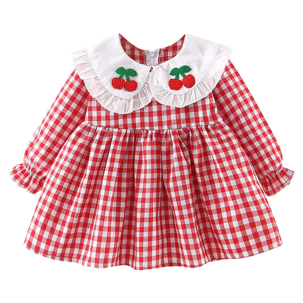 Детские платья для девочек; платье vestidos vestido infantil; Одежда для девочек; vestido; кружевное с рюшами для маленьких девочек; в клетку; вишня; Z4