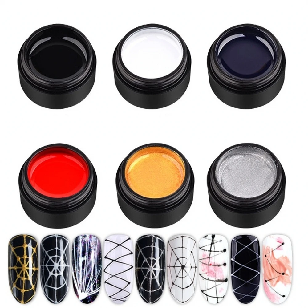 

8ml Wire Drawing Gel Nails Polish Spider Web Varnish Painting Liner DIY Design Black White Lacquer Silk UV Glue Manicure