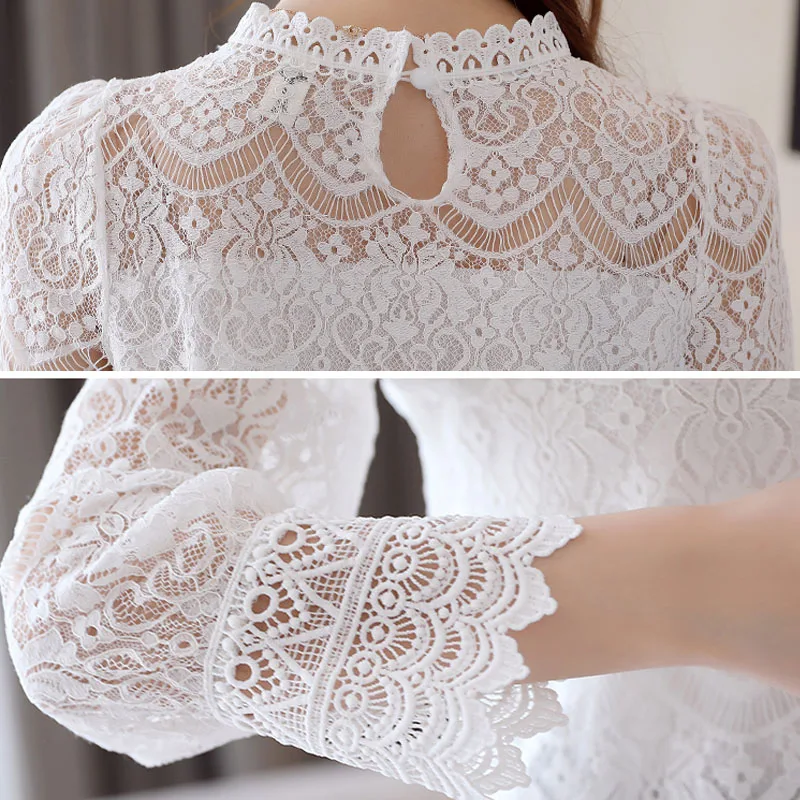 Blusas femininas элегантные рубашки 2019 Женские топы и блузки с длинным рукавом кружевная