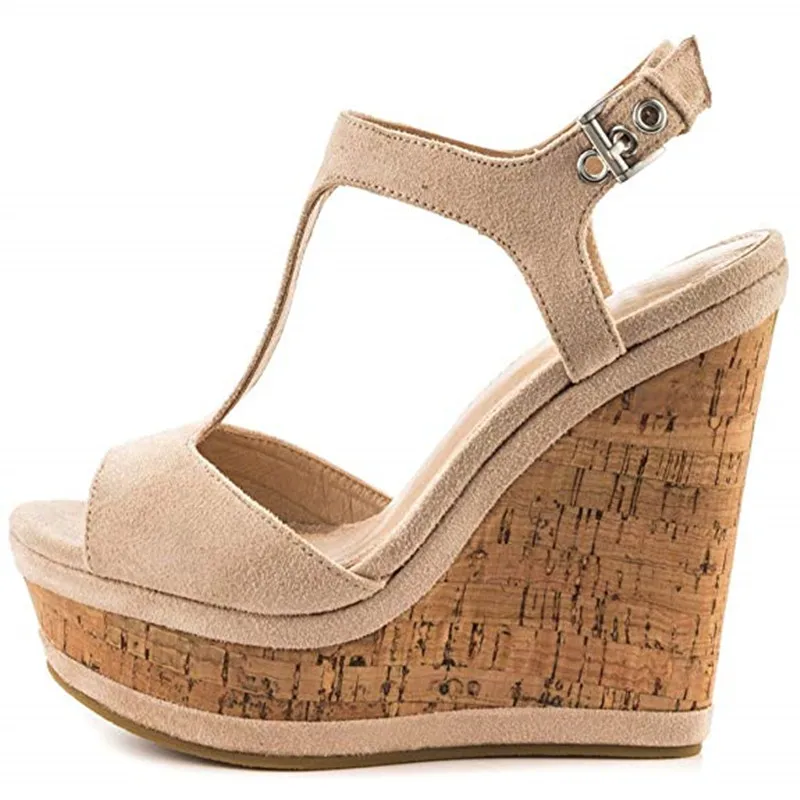

SHOFOO shoes,Beautiful fashionable high-heeled women's shoes, suede, about 14.5cm wedges heeled sandals, women's sandals