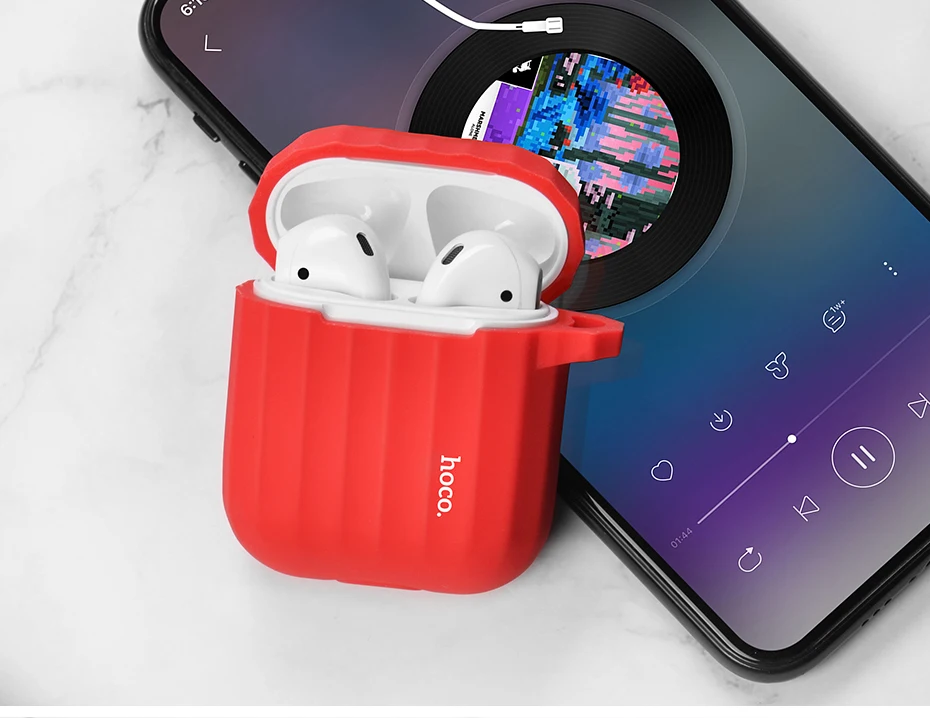 HOCO чехол для наушников для Apple Airpods, мягкий силиконовый чехол, цветной ультратонкий протектор для Air pods, чехол+ Подарок, не теряется
