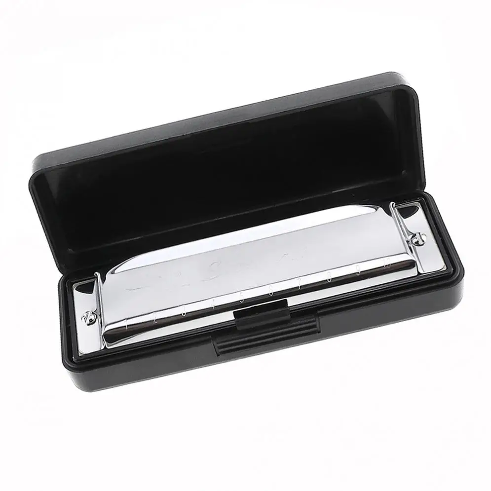 

10 Holes 12 Tone Silver Harmonica Diatonic Blues Harp Mouth Organ Musical Instrument Stainless Steel for Beginner