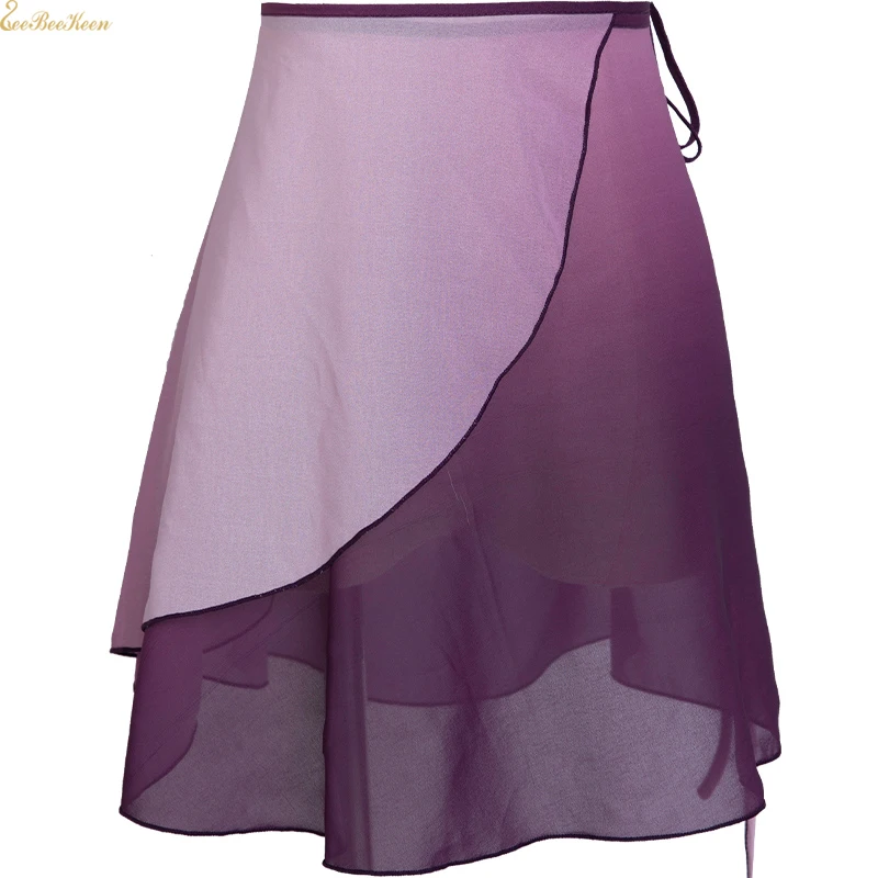 purple Балерина, шифоновая юбка для занятий йогой, короткая/длинная юбка с градиентом для женщин, учительский гимнастический балетный костюм, юбка для танцев синего/зеленого/фиолетового цвета для взрослых - Цвет: purple