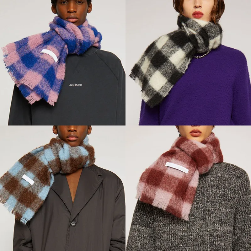 

New Brand Plaid Winter Scarf Women Autumn Knitted Cashmere Pashimina Shawls Female Soft Warm Large Hijab Ladies Black