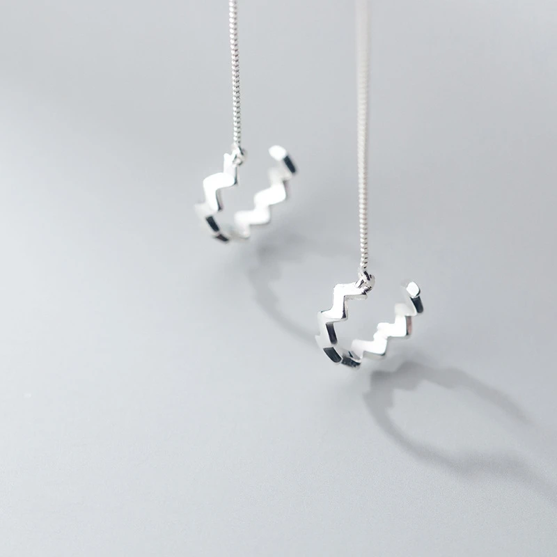 

100% Real 925 Sterling Silver Wave Chain Line Earrings Simple Clip on Earrings for Women Wedding Jewelry