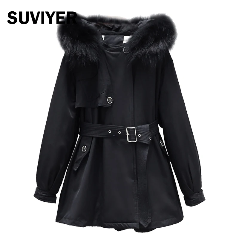 

[SUVIYER] Winter Jacket Women 2020 White Duck Down Thick Long Sleeve Hat Fox Fur Women Coats and Jackets Winter
