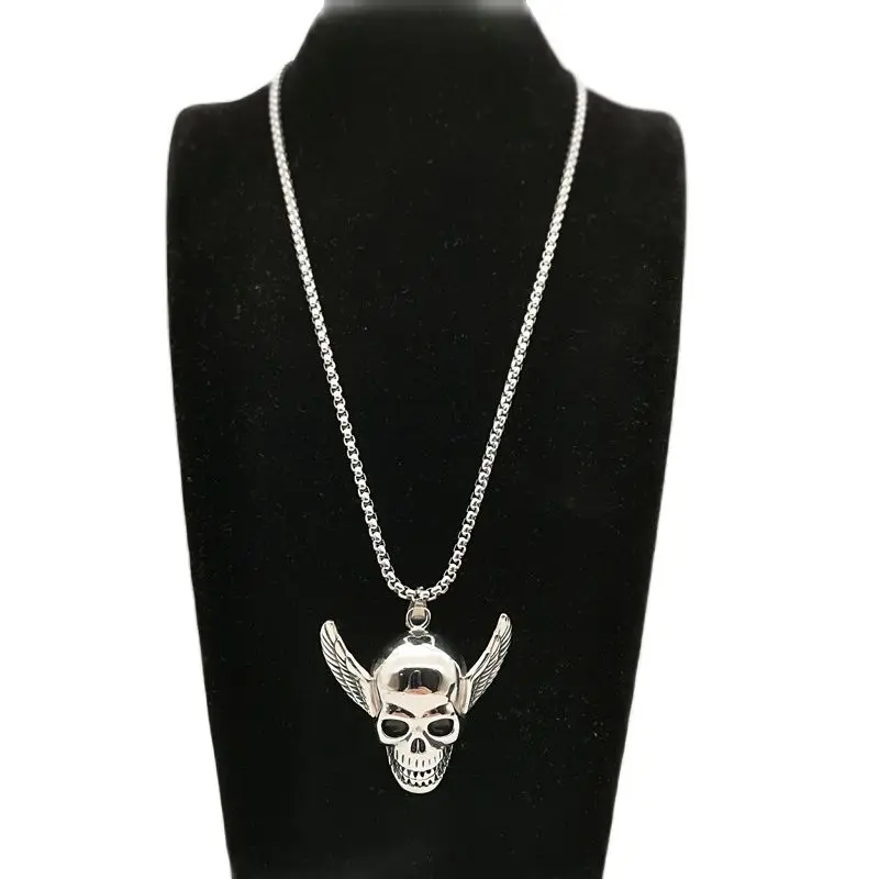 Gothetic 316 из нержавеющей стали 3D крылья ожерелье с кулоном череп для мужчин хип хоп