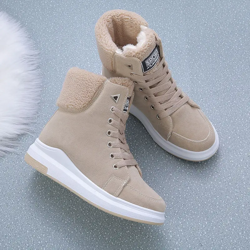 

Winter Women Mid Calf Boots Casual Pure Color Round Toe Zipper Plush Warm Female Vintage Snow Boots Botas Mujer Plus Size BC-41