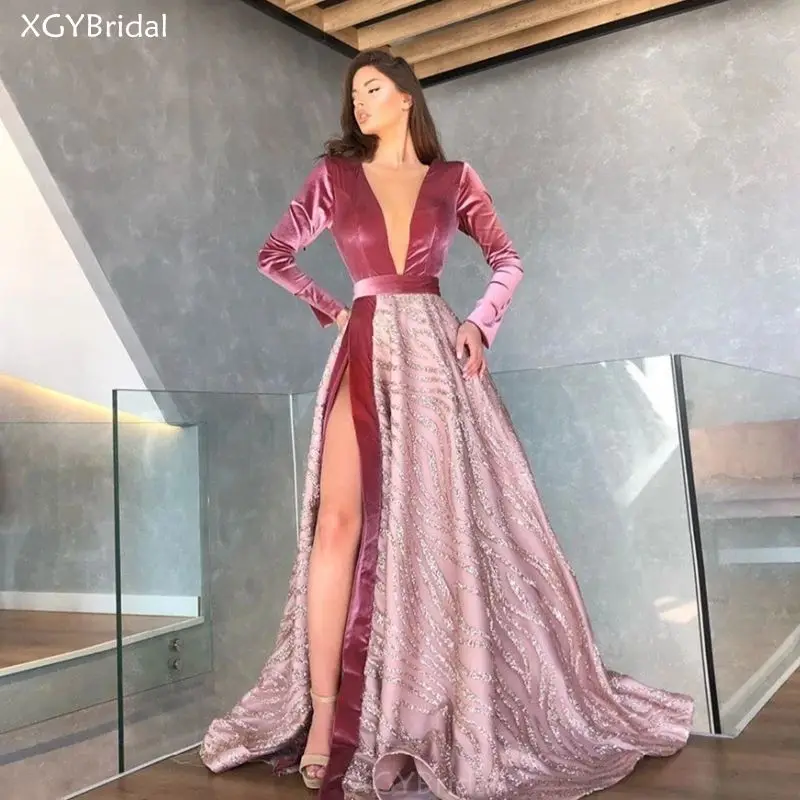 

New High Split Side Evening Dress 2021 Dubai Formal Dress Middle East Woman Party Night Gown Prom Dresses Long Arabic Kaftan