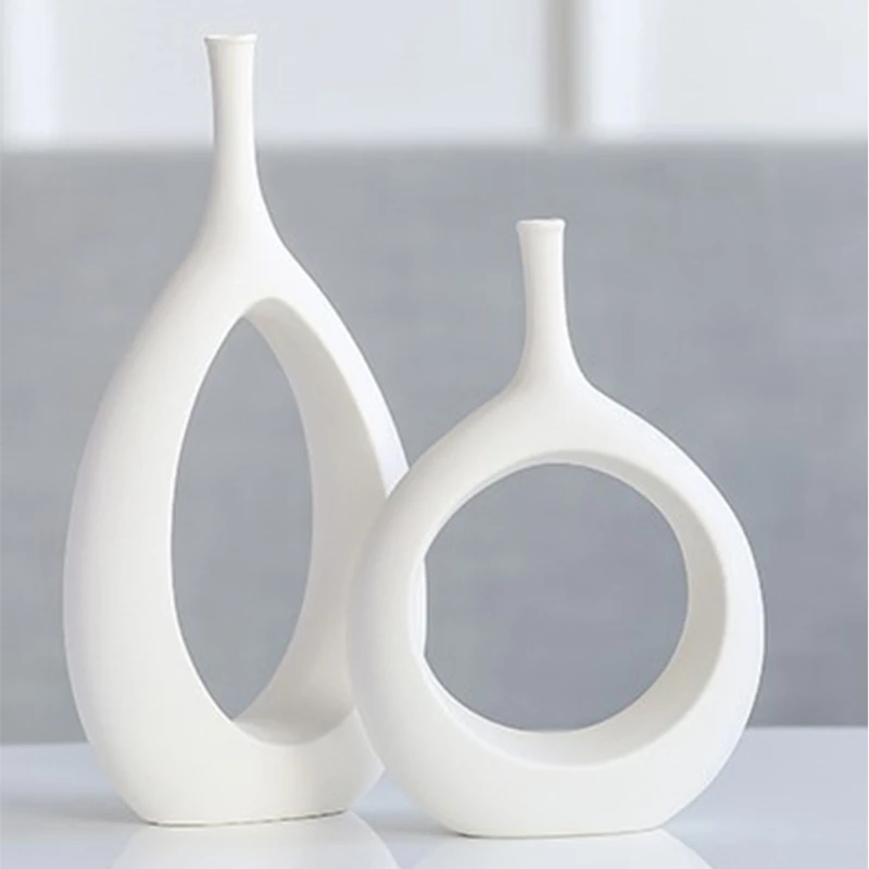 Modern Minimalist White Ceramic Vase Desktop Ornaments Creative Decor for Home Indoor Desktop Decoration Art Crafts Living Room