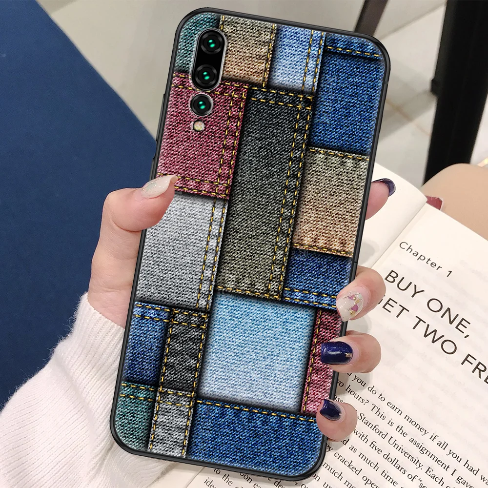 Джинсовый чехол для телефона с принтом Huawei P Mate P10 P20 P30 P40 10 20 Smart Z Pro Lite черный