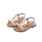 Летний комплект для маленьких девочек Жемчужное Украшение кожаные сандалии для детей Детские шорты с цветочным узором; Туфли в стиле Принцесса