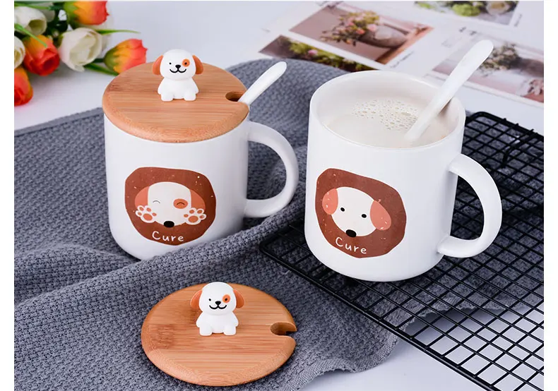 Чашка креативная личностная трендовая Милая кружка собака Керамическая Женская милая домашняя кружка с Ложка Крышка Кружка в скандинавском стиле Питьевая