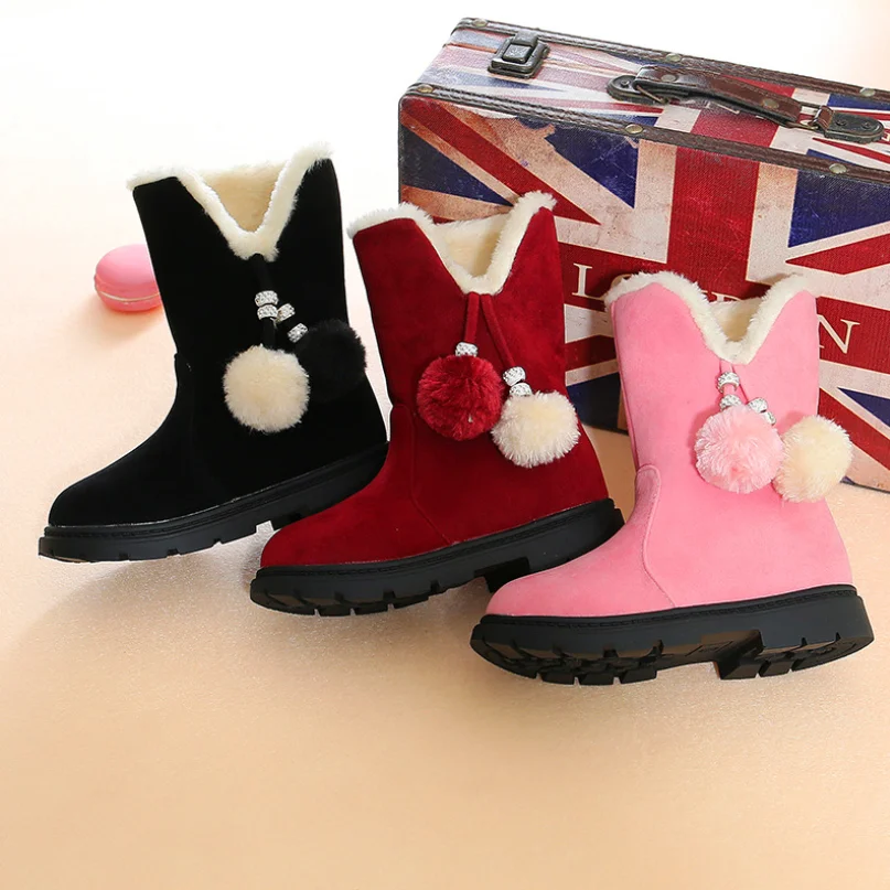 

Girls Snow Boots New Fashion Comfortable Thick Warm girls Boots PufferBall two-way to wear Winter Cute kids Boots Princess Shoes
