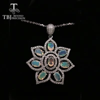tbj 100 natural opal pendant oval 46mm 3 5ct flower shape real gemstone fine jewelry 925 sterling silver for women party