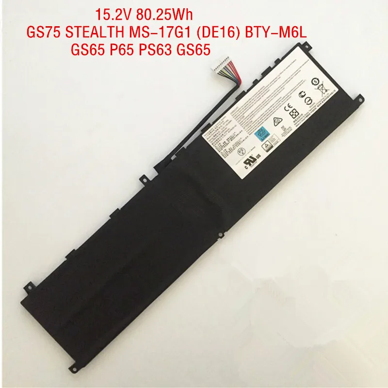 

15.2V 80.25Wh 5380mAh Genuine BTY-M6L Laptop Battery For MSI GS65 8RF GS75 MS-16Q2 PS42 P65 P75 PS63 MS-16Q3