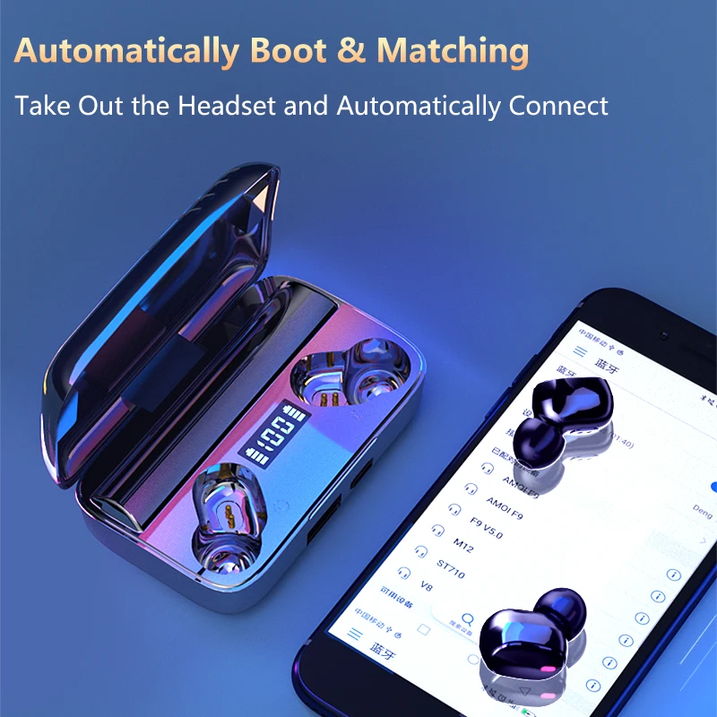 

A9 Tws Bt5.0 Earphones Waterproof Noise Cancelling Wireless Sports Earbuds Mini Touch Control Headphone