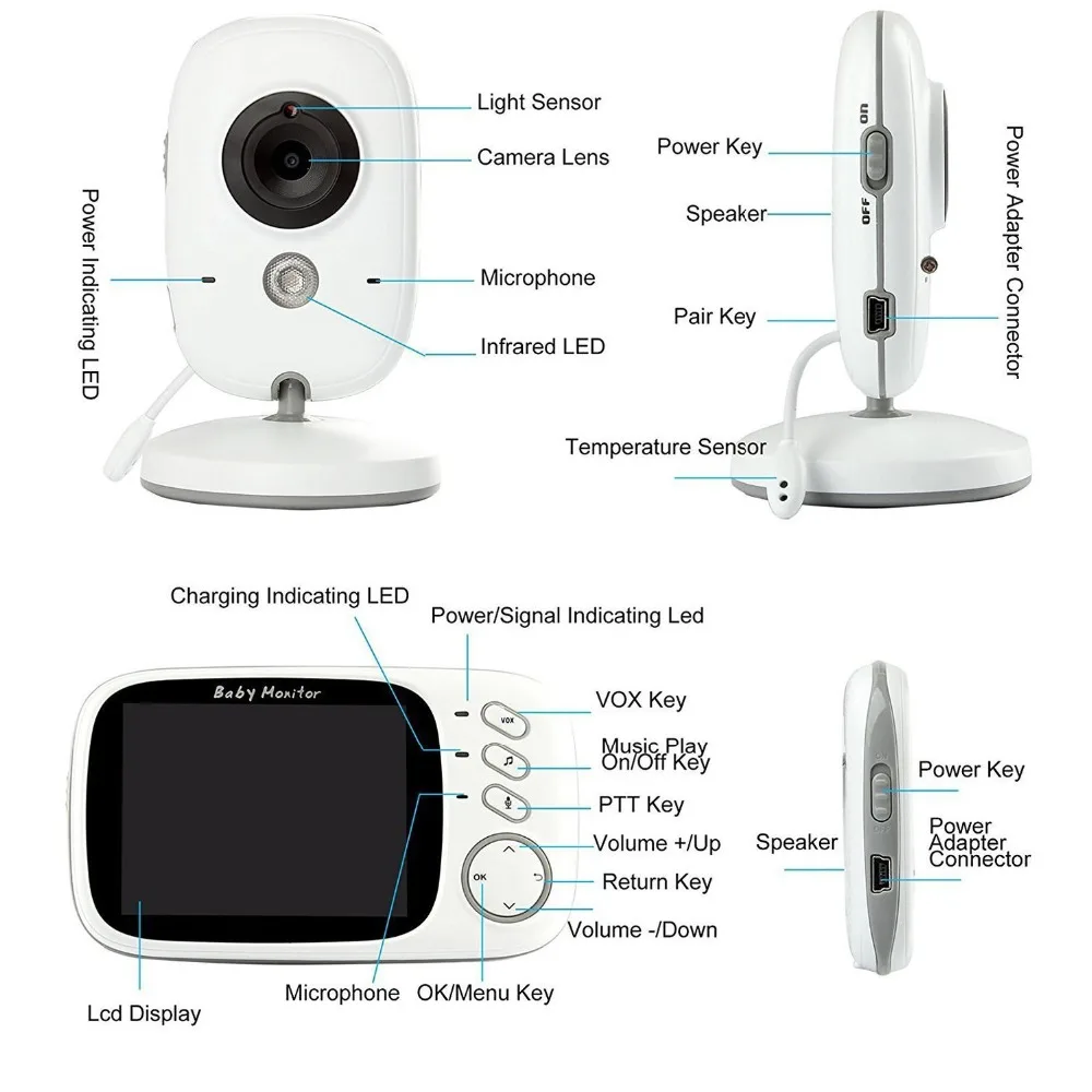 Baby Monitor VB603 Video Wireless With 3.2 Inches LCD 2 Way Audio Talk Night Vision Surveillance Security Camera Babysitter NEW |