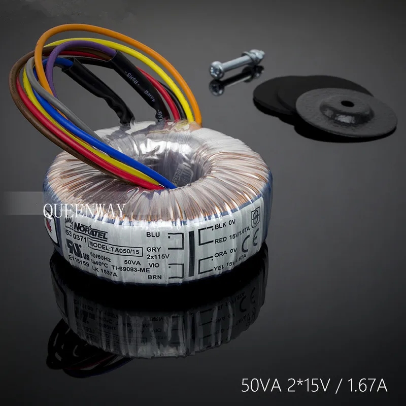 

T-025 50VA 2* 15V 1.67A 50W NEW NORATEL Toroidal Transforme Primary Rated Voltage 0V-115V*2 50/60Hz