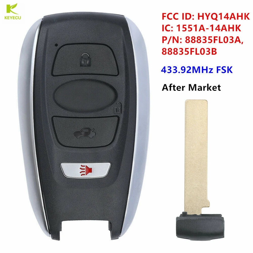 

KEYECU Replacement Keyless Smart Key 433.92MHz For Subaru Forester Legacy Impreza XV BRZ 2017 - 2020 FCC : HYQ14AHK FT06-7000D