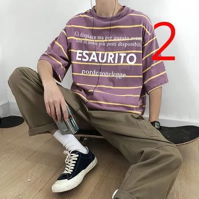 

Striped short-sleeved men 2020 summer new Korean version of the self-cultivation trend wild cotton black