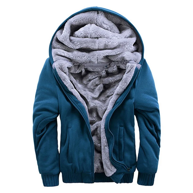 Mannen Winter Dikke Warme Jas Nieuwe Effen Kleur Fleece Rits Hooded Fleece Lange Mouwen Dikke Jas Mannen Effen Kleur Parka