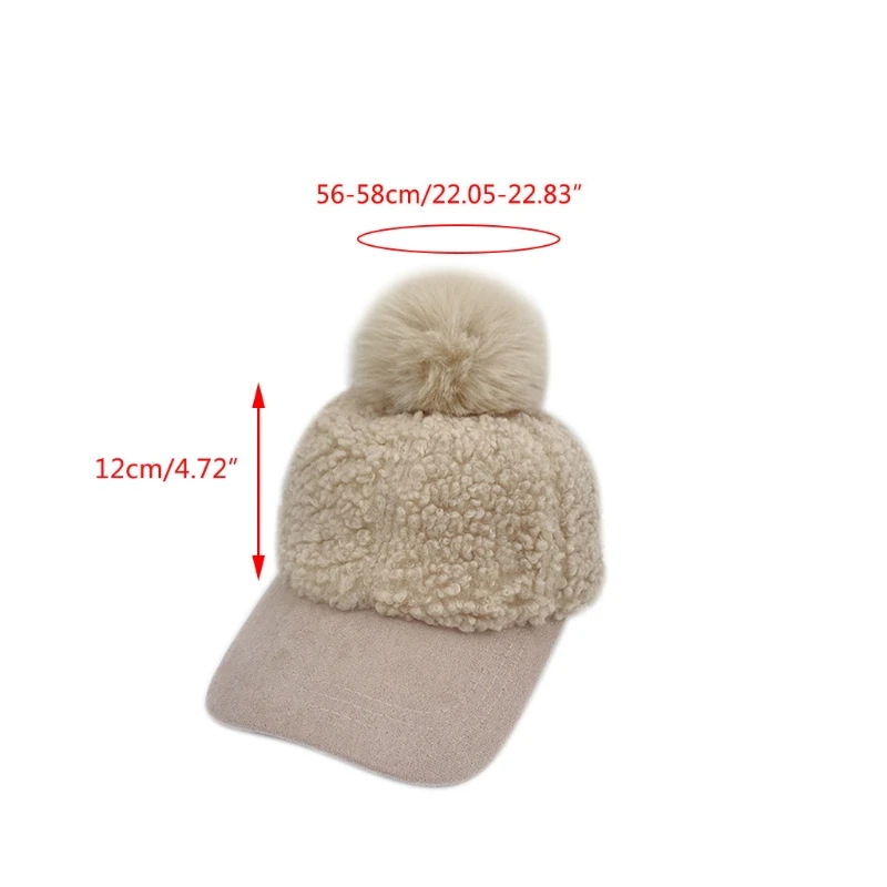 Women Winter Faux Fleece Baseball Peak Cap Fuzzy Warm Cute Pompom Visor Brim Hat 6XDA