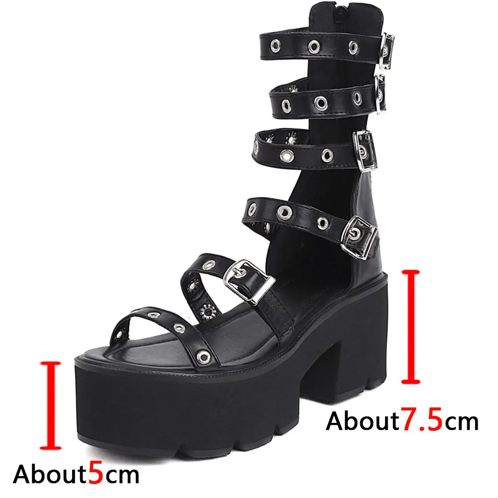 

SaraIris Large INS Hot Sale Female Sandals Black Zipper Buckle Platform Size 43 Fashion Sandals Women Punk Gothic Women 's Shoes