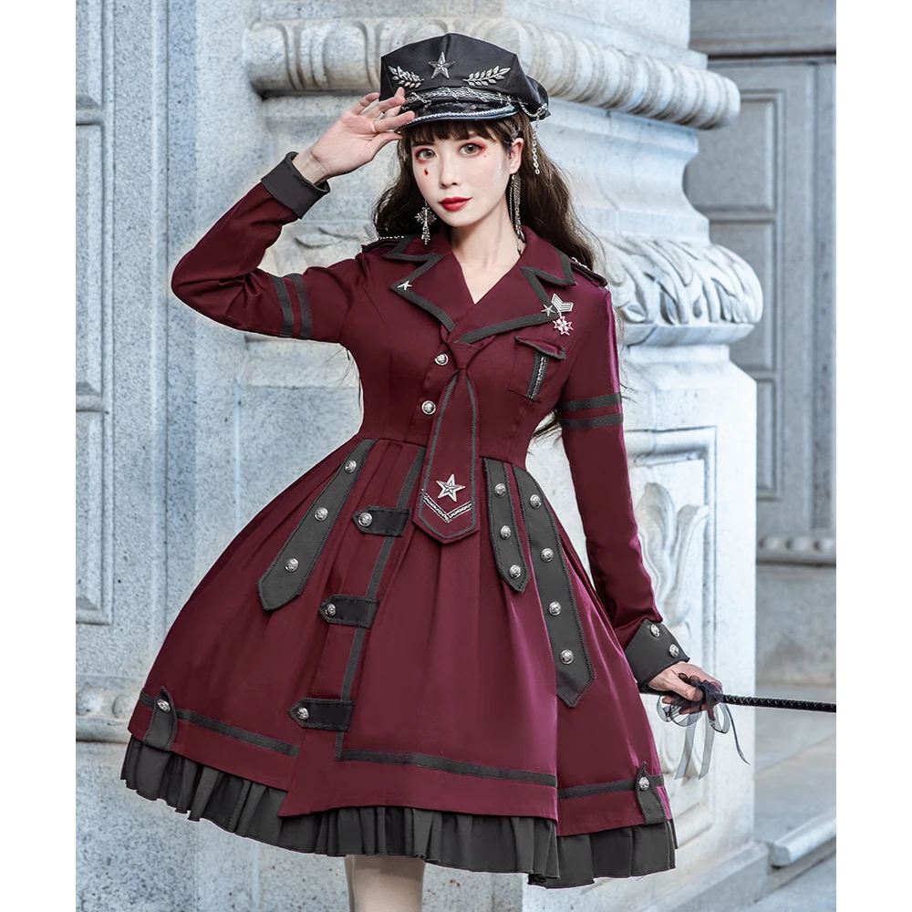 Melonshow Military Lolita Dress Red Plus Size Gothic Lolita Skirt Victorian Dress Women Kawaii Clothes Lolita Uniform Girls
