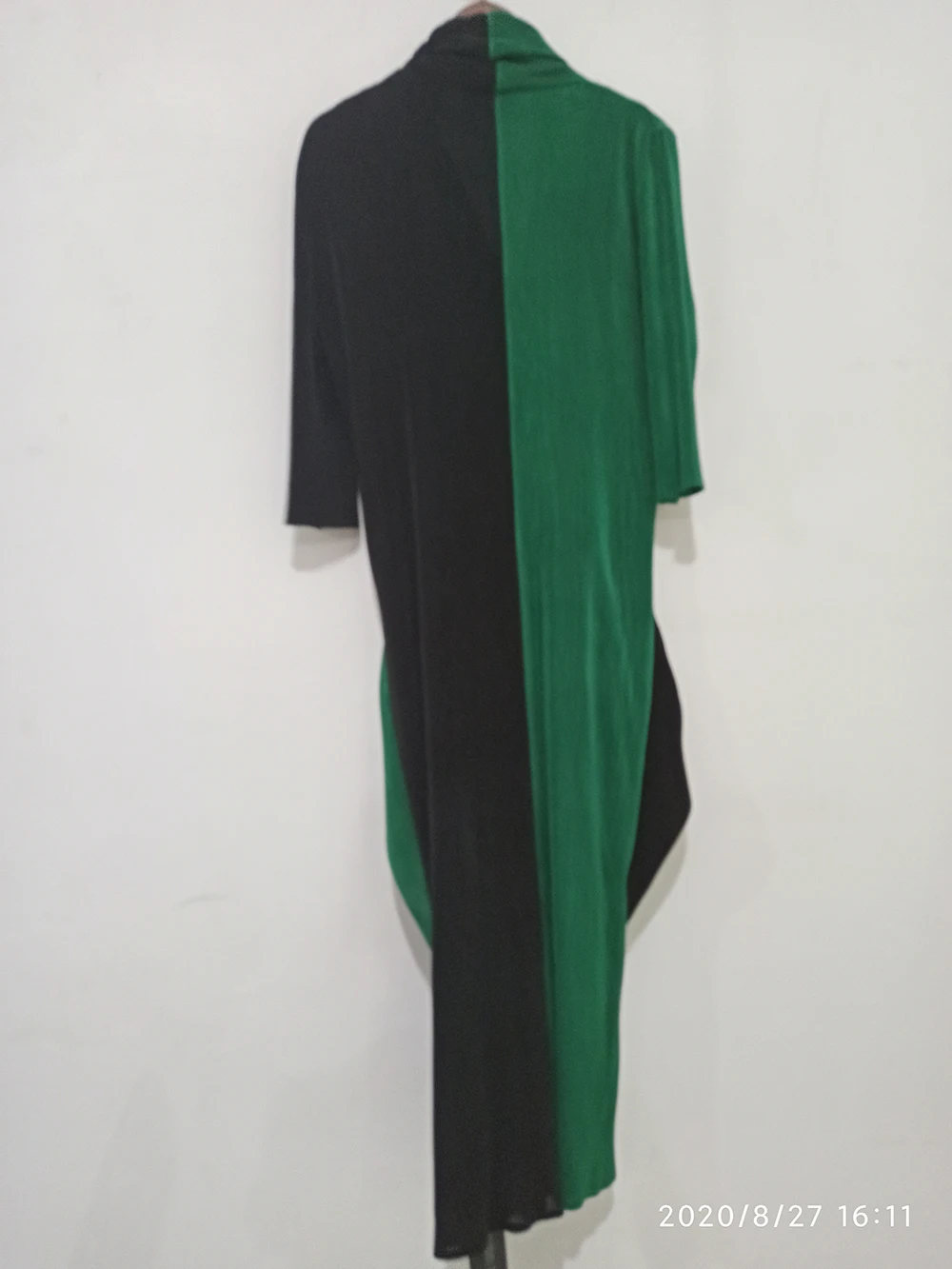 

2021 Casual A-Line V-Neck Mid-Calf Three Quarter Sleeve Patchwork Elegant Cross Stitching Slimming Pleated Dress 2a221