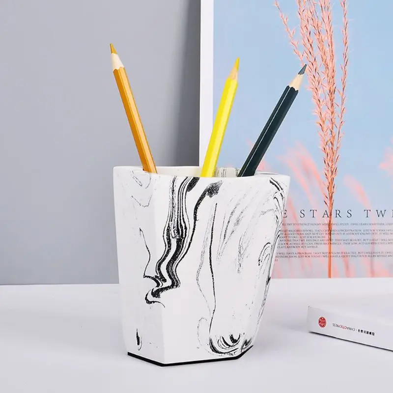 

Geometric Cement Pen Container Concrete Flower Pot Pencil Brushes Storage Desktop Organizer Stationery Decor