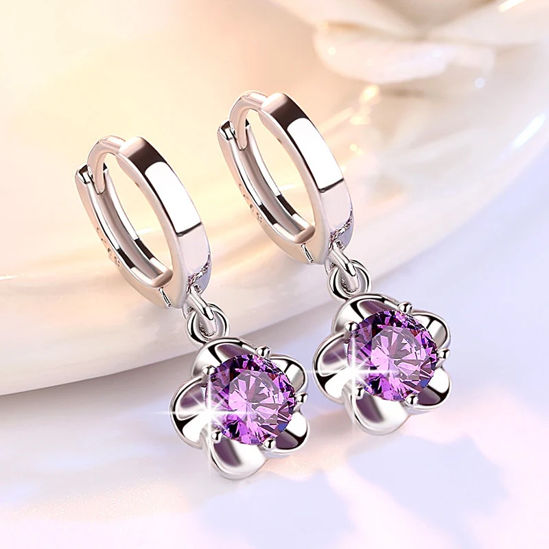 

Trendy Shiny Crystal Plum Flower Drop Earrings Female Earrings Jewelry Women Gift