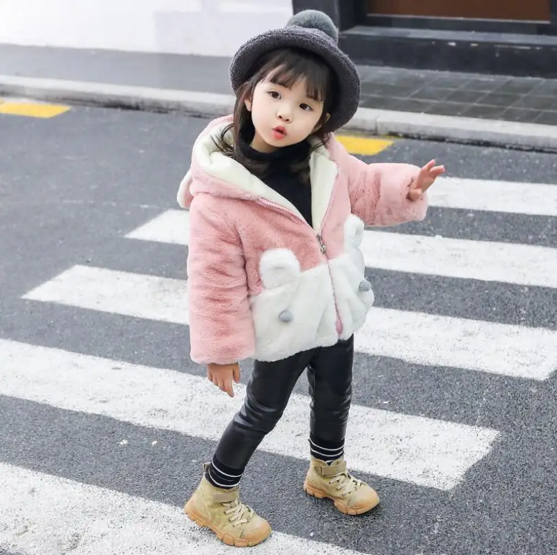 picture color BibiCola/Коллекция года; куртки для девочек; сезон осень-зима; хлопковые пальто с искусственным мехом для детей; модная плотная верхняя одежда для девочек; детская теплая толстовка с капюшоном - Цвет: picture color