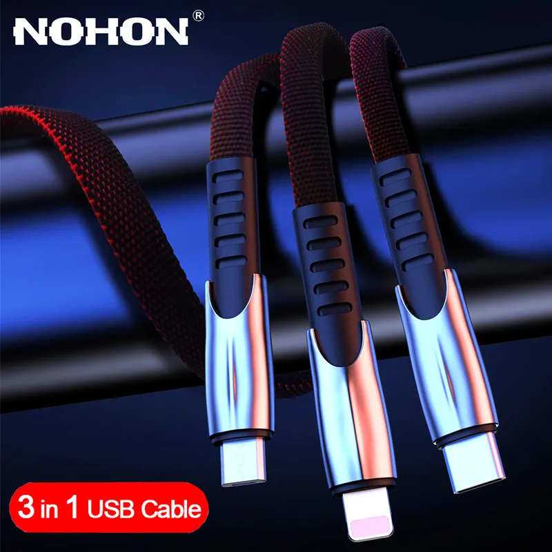 USB кабель 3 в 1 для iPhone 11 Pro Max X 8 7 6 Micro типа C samsung S20 S10 Xiaomi Mi 9 3A шнур быстрой