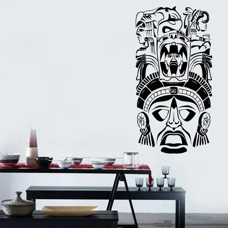 Древняя церемония маска Maya ацтекский современный этнический стикер стены винил