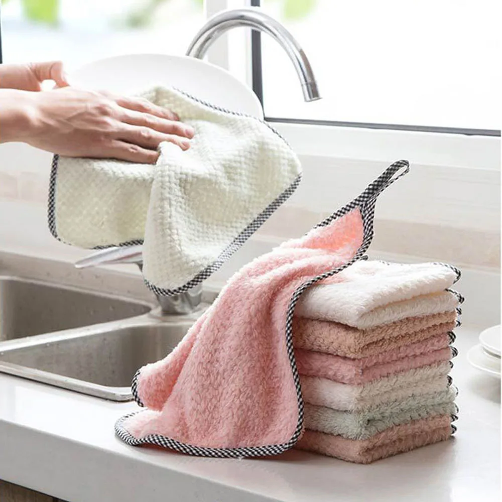 

Домашнее полотенце для посуды, супер абсорбент, чистая ткань, чистящая тряпка, кухонное полотенце, салфетка для раковины, коралловый флис, ч...