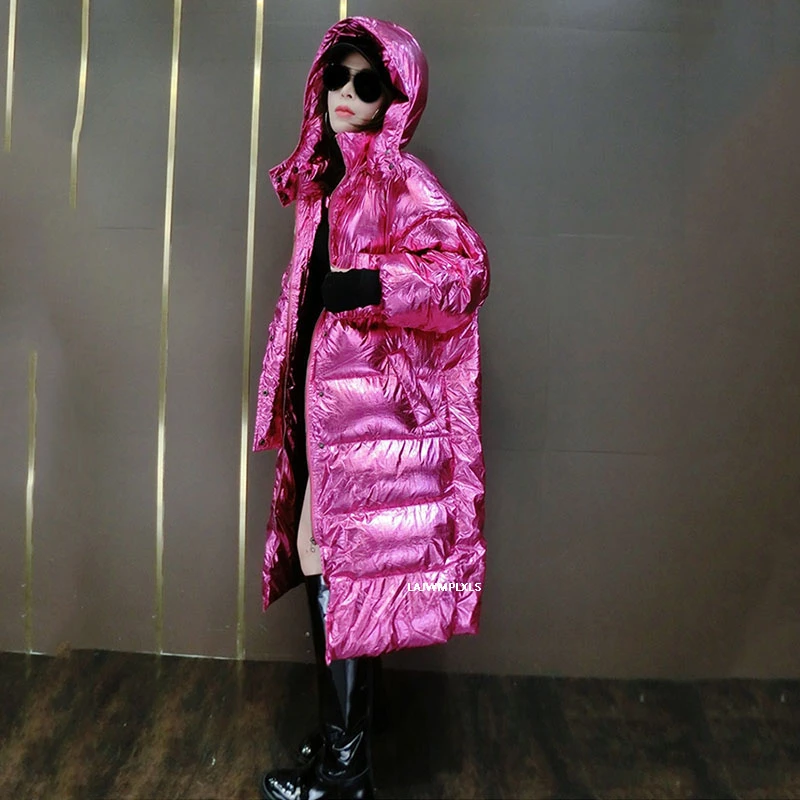 2021 глянцевое зимнее модное женское пуховое хлопковое пальто с капюшоном