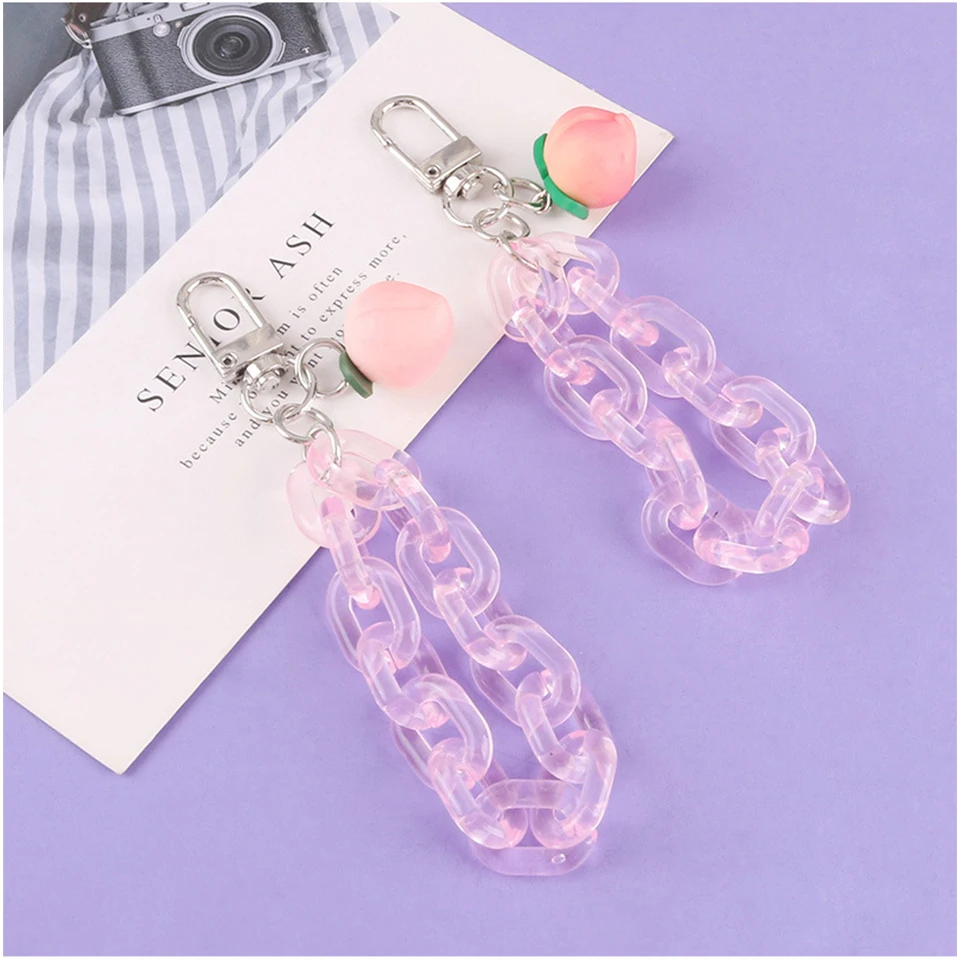 

Cute Fresh Peach KeyChains for Women Keyring Car Keychain Bag Backpack Decor Chains Lanyards Hand Strap Charms for Airpods Case