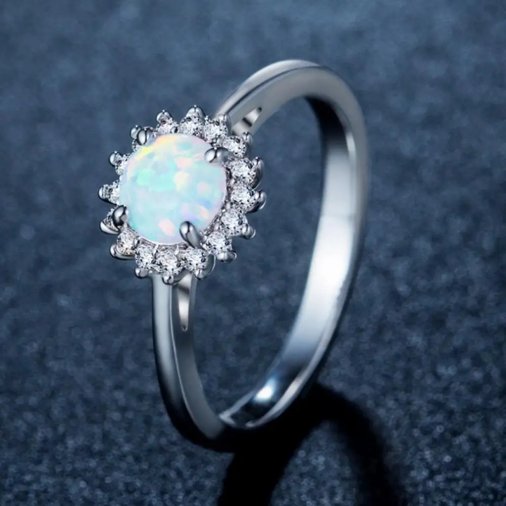 

New Fashion Simple Sun Flower Ring Ladies Opal Decoration Fashion Wedding Party Ring Jewelry Accessories