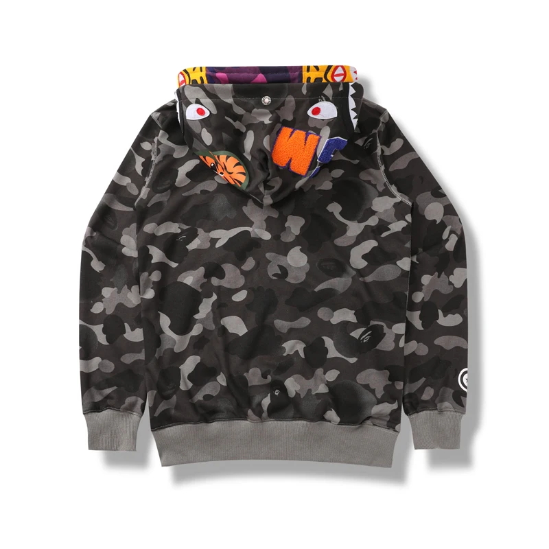 

BAPE Camouflage Shark Tiger Double Hood Zipper Sweatshirt Black M-XXL