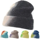 Зимняя шапка с кроличьим мехом и принтом тай-дай, женская шапка с капюшоном, шерстяная шапка, шапка из кроличьего меха, кашемировая вязаная шапка для женщин