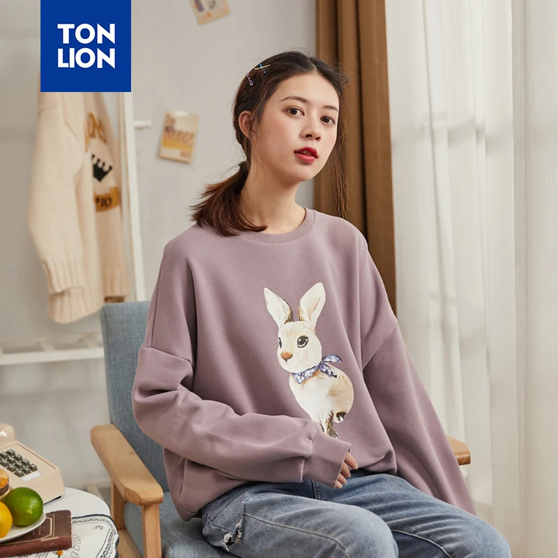 Женский кашемировый пуловер TONLION Young Style с длинным рукавом и рисунком кролика из