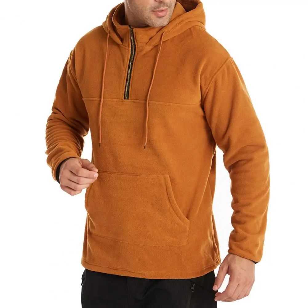 

Men Hoodie Solid Color Large Pocket Fleece Thick Zipper Sweatshirt Windproof Pure Color Hoodie