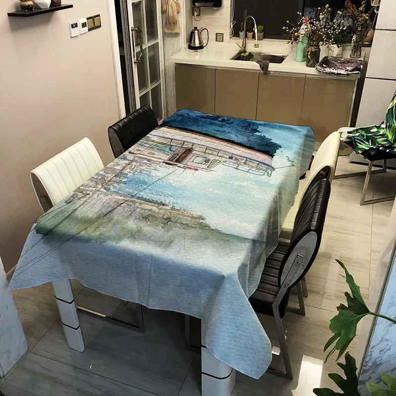 

Simple style printing stick figure pattern washable decorative household waterproof tablecloth