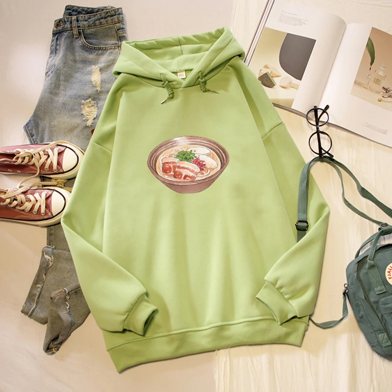 Korean Fashion Japanese Food Ramen Noodle Print Oversized Sweatshirts Men Women Long Sleeve Winter Couples Hoodies Streetwear