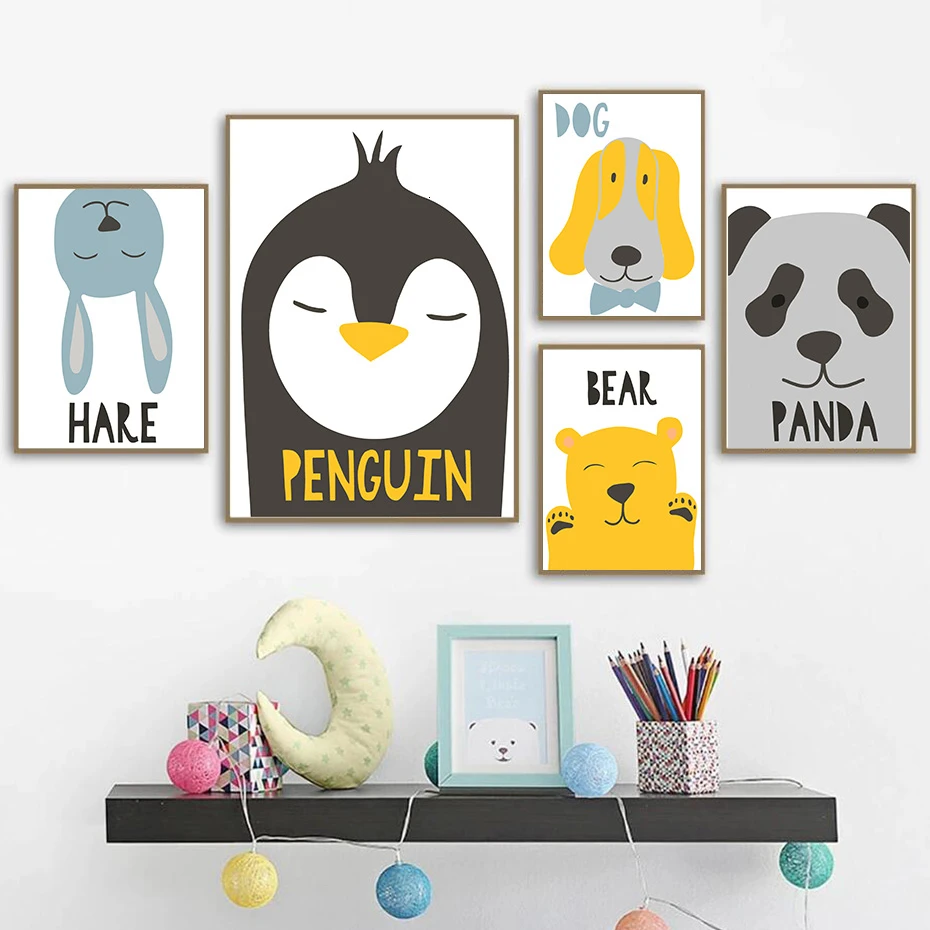 Милые животные лица декор для детской комнаты Холст Картина новый детский