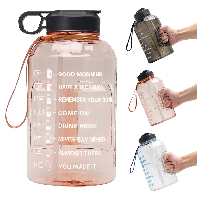 

Water Bottle With Locking Flip-Flop Lid Straw Cup Food Grade Plastic Fitness Sports Mug Leak Proof Space Cup Home Gym Supplies