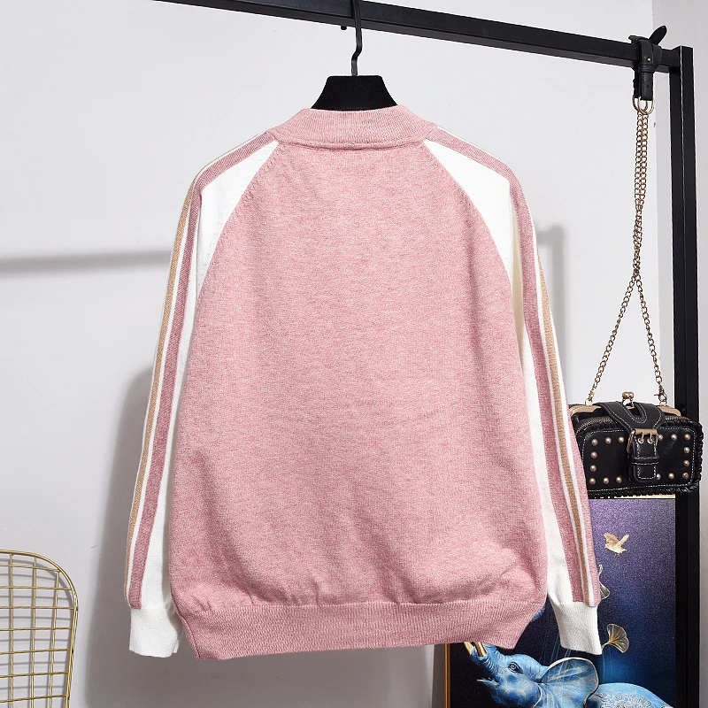 Корейский Розовый спортивный костюм женский вязаный кардиган длинные штаны