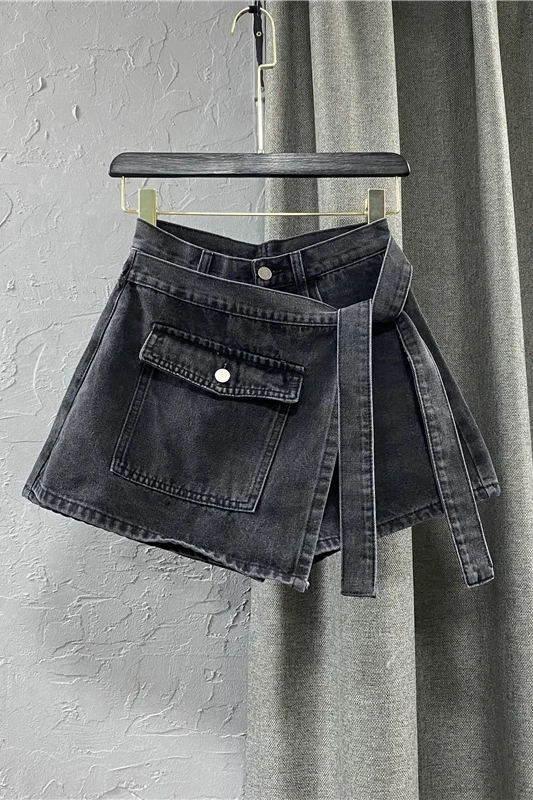 

Denim Shorts Women's Clothing 2021 New Summer Black High Waist A- Line Hot Pants Korean Style Culottes Female Hot Pants Jeans