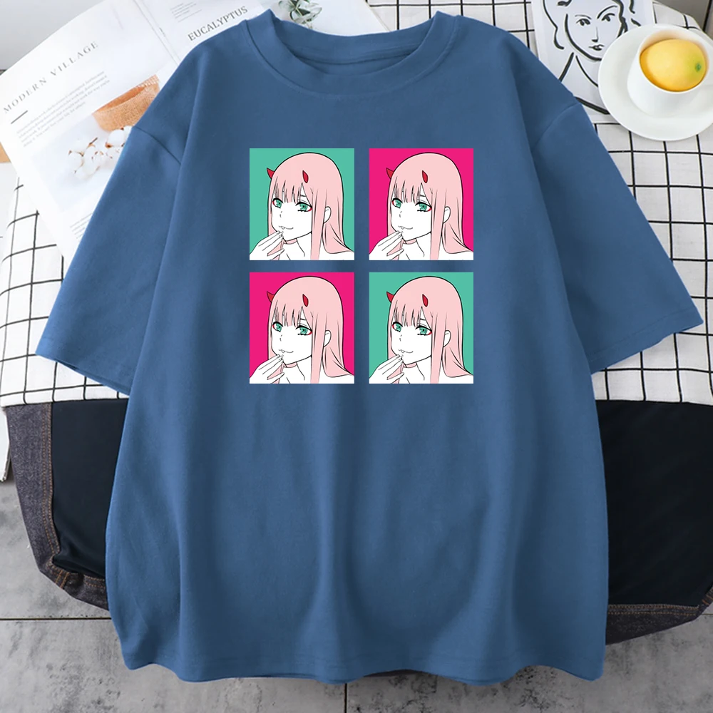 

Anime Cartoon Zero Two Print T Shirts Women Summer Short Sleeve Round Neck Streetwear Tee Shirts Female Harajuku Loose T Shirt
